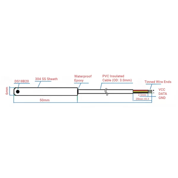 DS18B20 Temperature Probe 6x50mm – 1m - Image 2