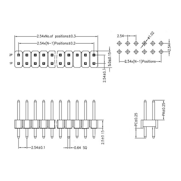 Male Pin Header – Straight 6P 2.54mm DIL - Image 3