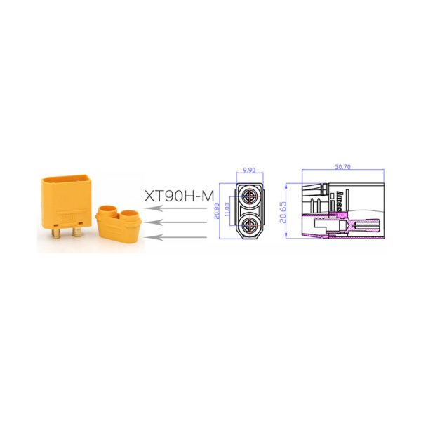 XT90 Male Connector With Sheath - Image 3