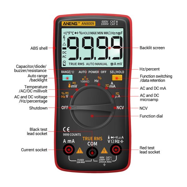 Aneng AN8009 Multimeter – Pro Kit Red - Image 2
