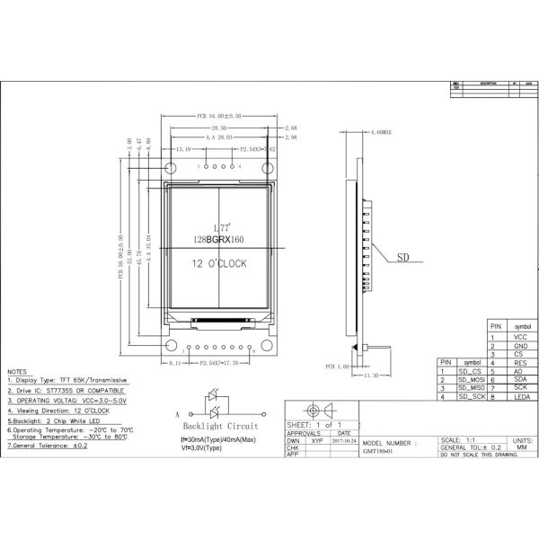 1.8″ TFT LCD Module – ST7735S - Image 3